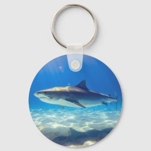 Shark Swimming Blue Ocean Water Keychain