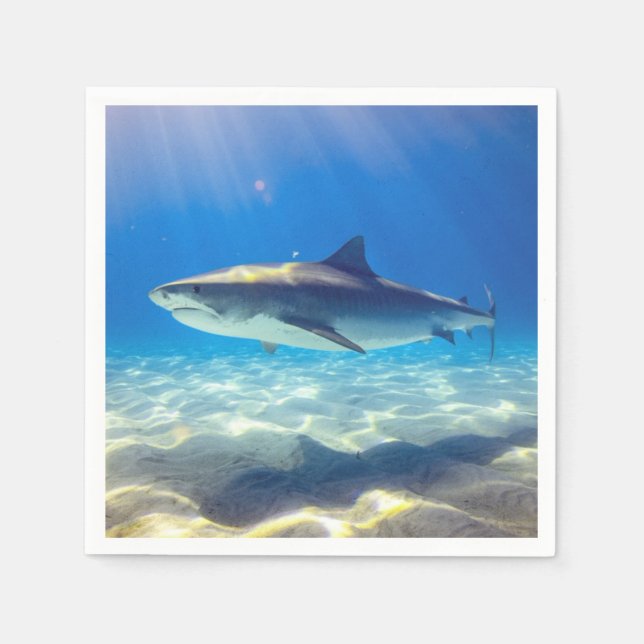 Shark Swimming Blue Ocean Water Napkins (Front)