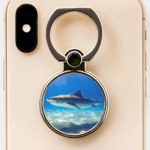 Shark Swimming Blue Ocean Water Phone Ring Stand