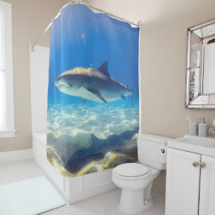 Shark Swimming Blue Ocean Water Shower Curtain