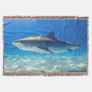 Shark Swimming Blue Ocean Water Throw Blanket