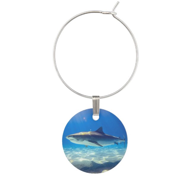 Shark Swimming Blue Ocean Water Wine Charm (Front)