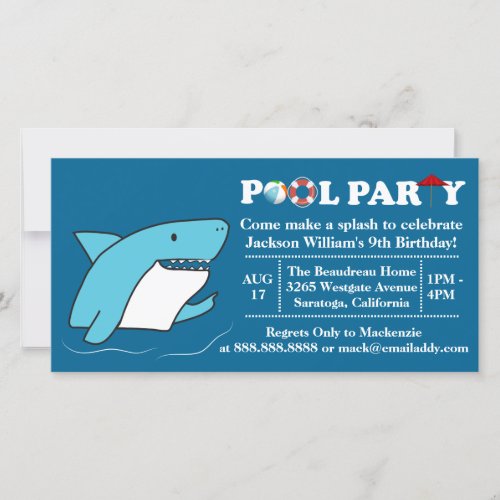 Shark Swimming Pool Party Birthday Invitation