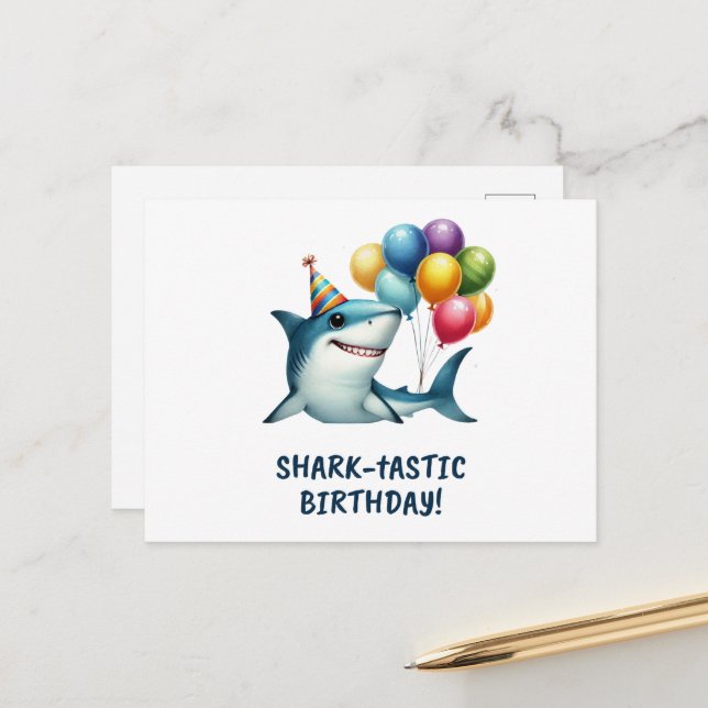 Shark-tastic Birthday Card (Front/Back In Situ)