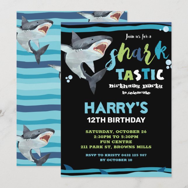 Shark-Tastic Birthday Party Shark Boys Pool Party Invitation (Front/Back)