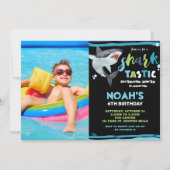 Shark-Tastic Birthday Party Shark Boys Pool Photo Invitation (Front)