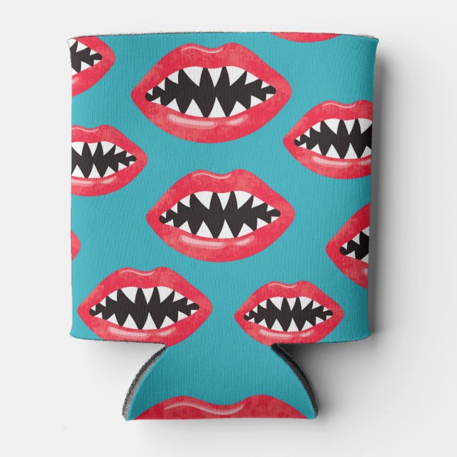 Shark Teeth Red Lips Pattern Can Cooler (Front)