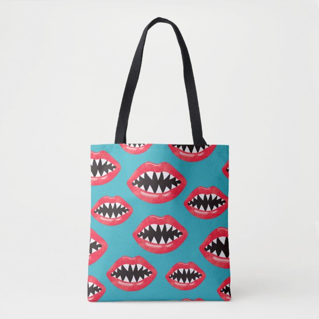 Shark Teeth Red Lips Pattern Tote Bag (Front)