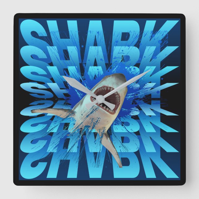 shark text effect typography  square wall clock (Front)