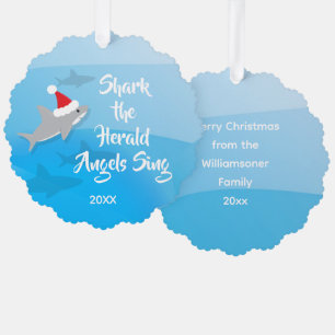 Shark the Herald Angels Sing Funny Ornament Card