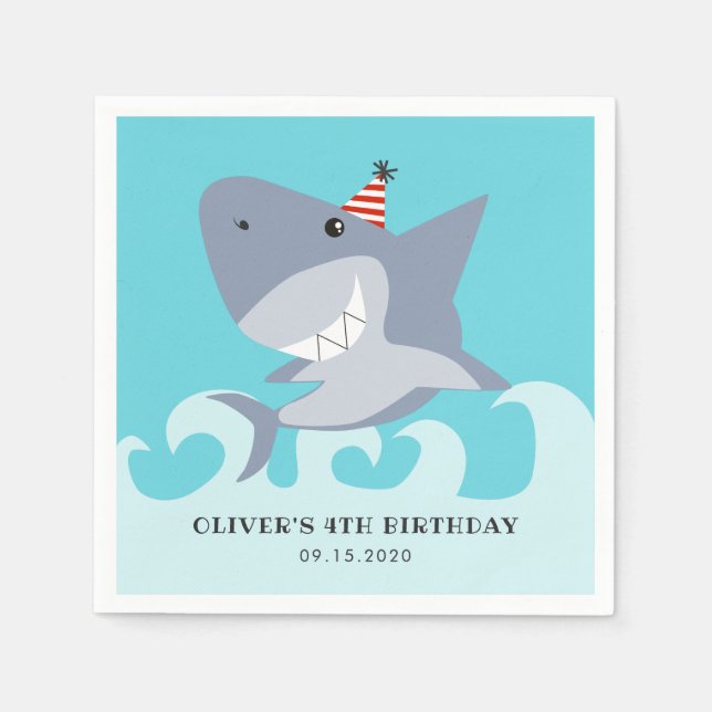Shark Theme Birthday Party Napkins (Front)