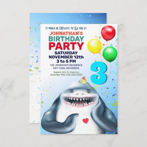 Shark Theme Fintastic Kids Birthday Party Invitation