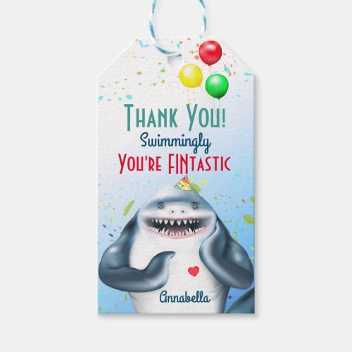 Shark Theme Fintastic Kids Birthday Thank You Gift Tags