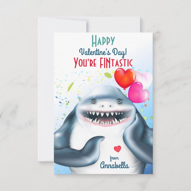 Shark Theme Fintastic Kids Valentine Card (Front)