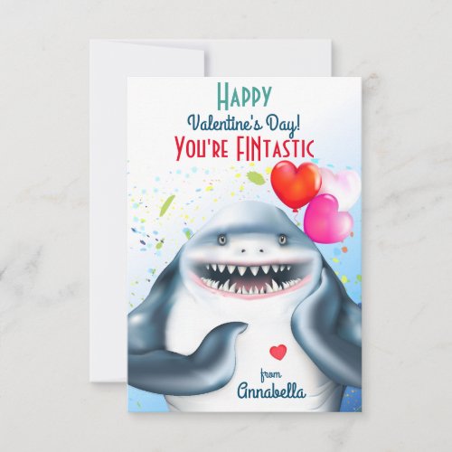 Shark Theme Fintastic Kids Valentine Card