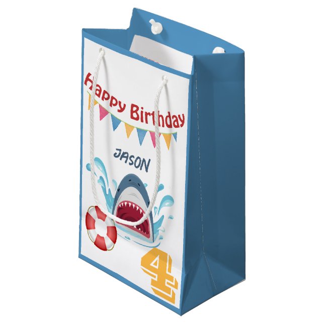 Shark Theme Happy Birthday Small Gift Bag for Kids (Front Angled)