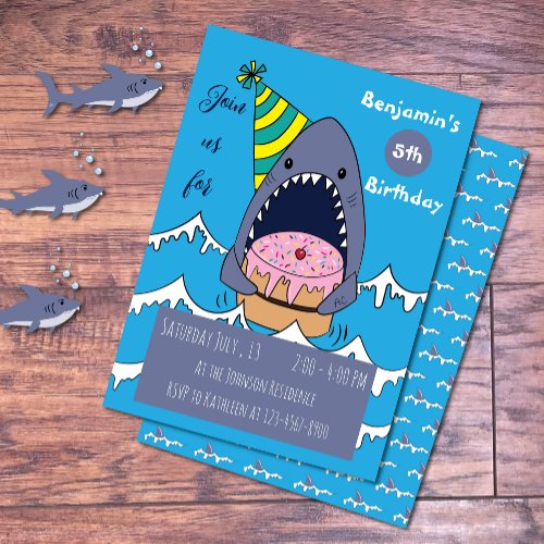 Shark Theme Kid Birthday Blue Invitations