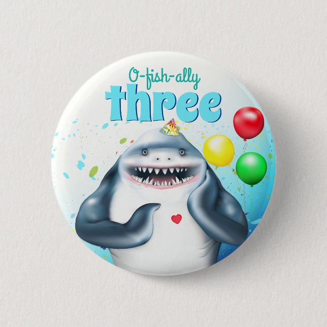 Shark Theme Kids Birthday Button (Front)