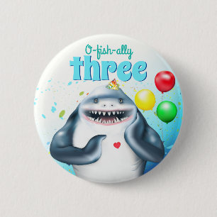 Shark Theme Kids Birthday Button