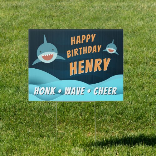 Shark Theme Kids Birthday Drive By Sign