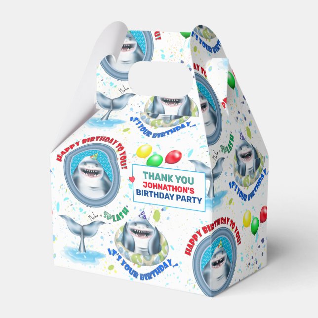 Shark Theme Kids Birthday Favor Boxes (Front Side)