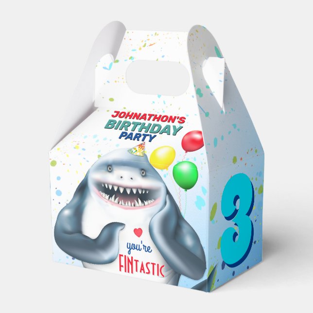 Shark Theme Kids Birthday Favor Boxes (Front Side)