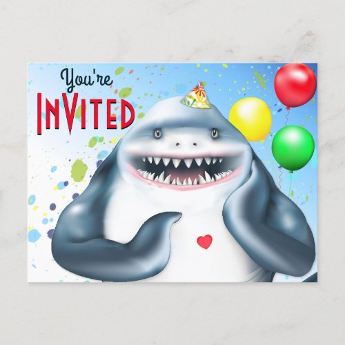 Shark Theme Kids Birthday Invitation Postcard