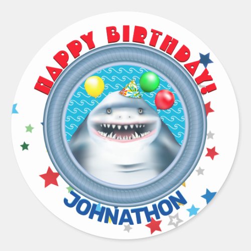 Shark Theme Kids Birthday Party Classic Round Sticker