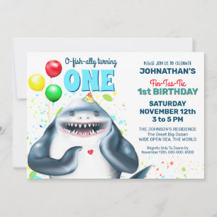 Shark Theme Kids Birthday Party Invite
