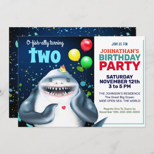 Shark Theme Kids Birthday Party Invite
