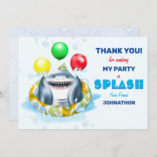 Shark Theme Kids Birthday Party Thank You Card