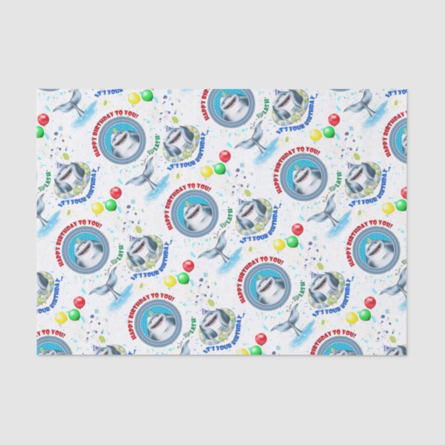 Shark Theme Kids Birthday Party Tissue Paper (Front)