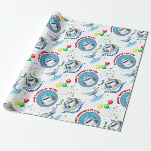 Shark Theme Kids Birthday Party Wrapping Paper