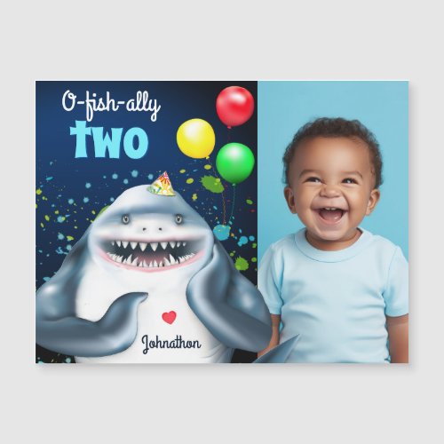 Shark Theme Kids Birthday Photo Magnetic Card