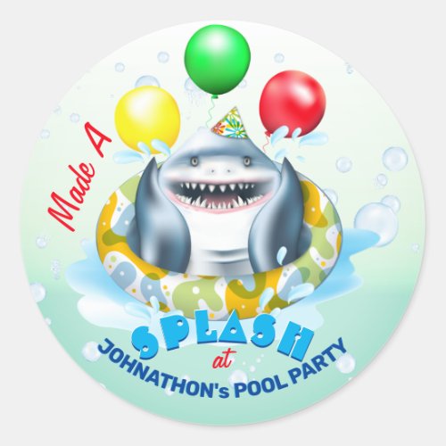 Shark Theme Kids Birthday Pool Party Classic Round Sticker