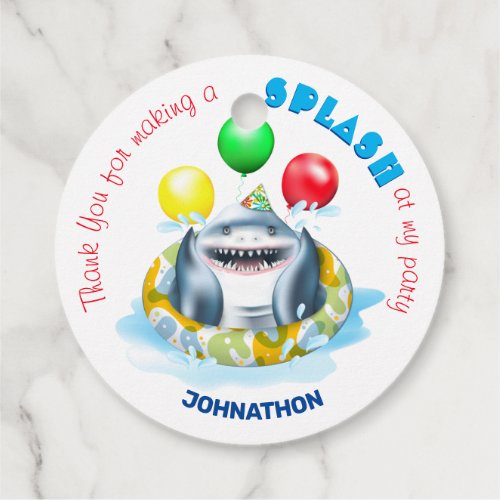 Shark Theme Kids Birthday Pool Party Favor Tags