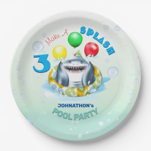 Shark Theme Kids Birthday Pool Party Paper Plates