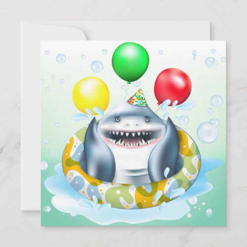 Shark Theme Kids Birthday Pool Party Thank You Card