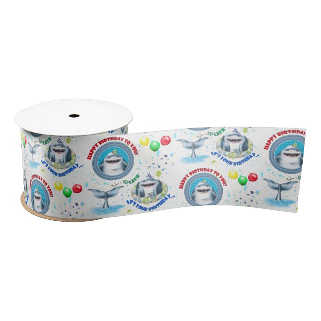 Shark Theme Kids Birthday Satin Ribbon (Spool)
