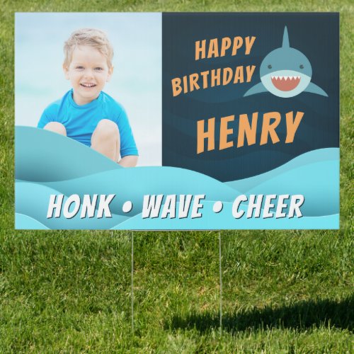 Shark Theme Kids Photo Birthday Drive By Sign