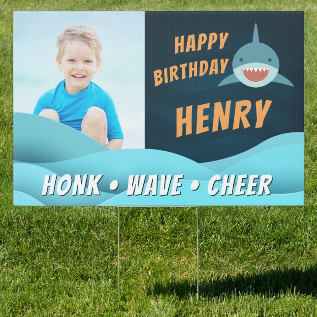 Shark Theme Kids Photo Birthday Drive By Sign (Insitu)