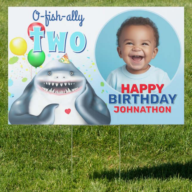 Shark Theme Photo Kids Birthday Banner Sign (Insitu)