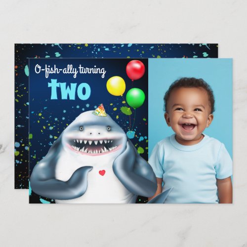 Shark Theme Photo Kids Birthday Party Invite