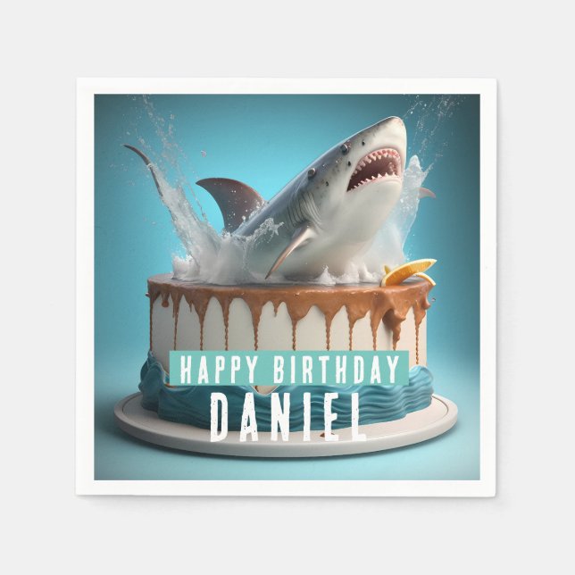 Shark themed Birthday Cake Napkins (Front)