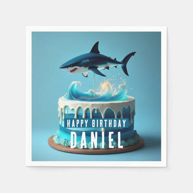 Shark themed Birthday Cake Napkins (Front)
