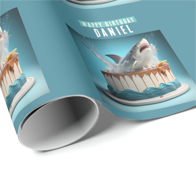 Shark themed Birthday Cake Wrapping Paper (Roll Corner)