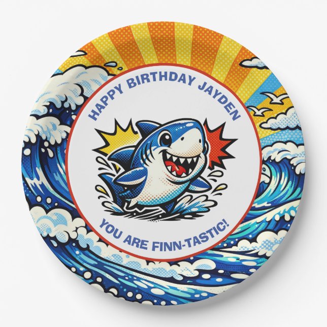 Shark Themed Nautical Boy's Birthday Party Paper Plates (Front)