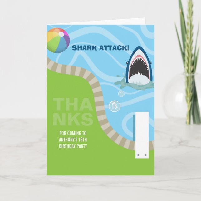 Shark themed Summer Pool Birthday Party Invitation (Front)