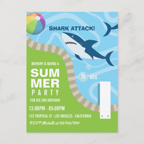 Shark themed Summer Pool Birthday Party Postcard