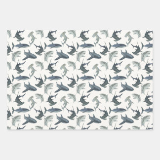 Shark-Themed Wrapping Paper Set | Watercolor Shark